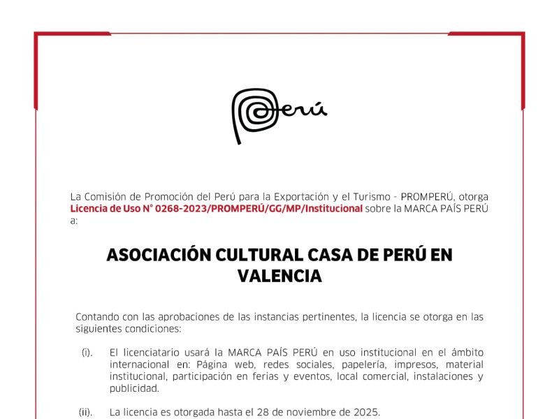 Somos Licenciatarios de la Marca Perú en Valencia